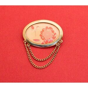 Vintage Floral Oval Dangle Chain Brooch By Avon F13